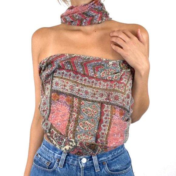 Vintage Paisley Infinity Scarf Halter Crop Top - Picture 5 of 7